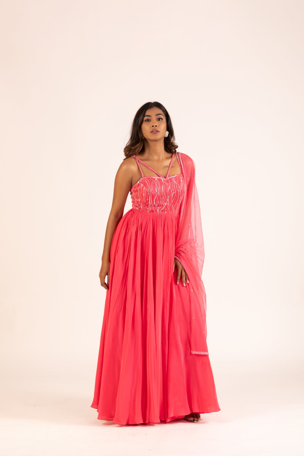 PINK PLEATED GOWN SET