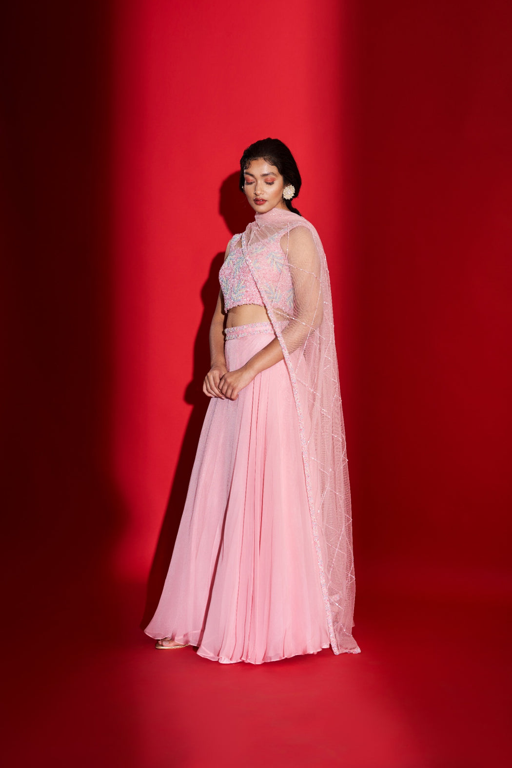 BLUSH LEAF EMBROIDERED LEHENGA SET