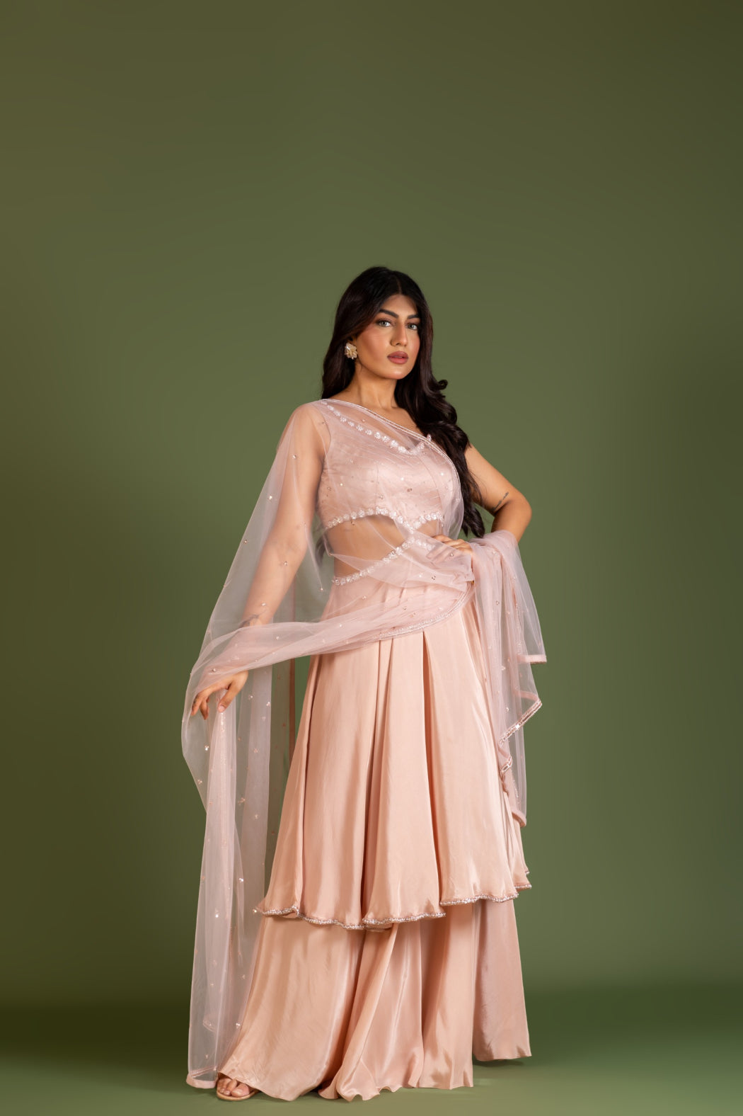 BEIGE PEPLUM AND SHARARA SET