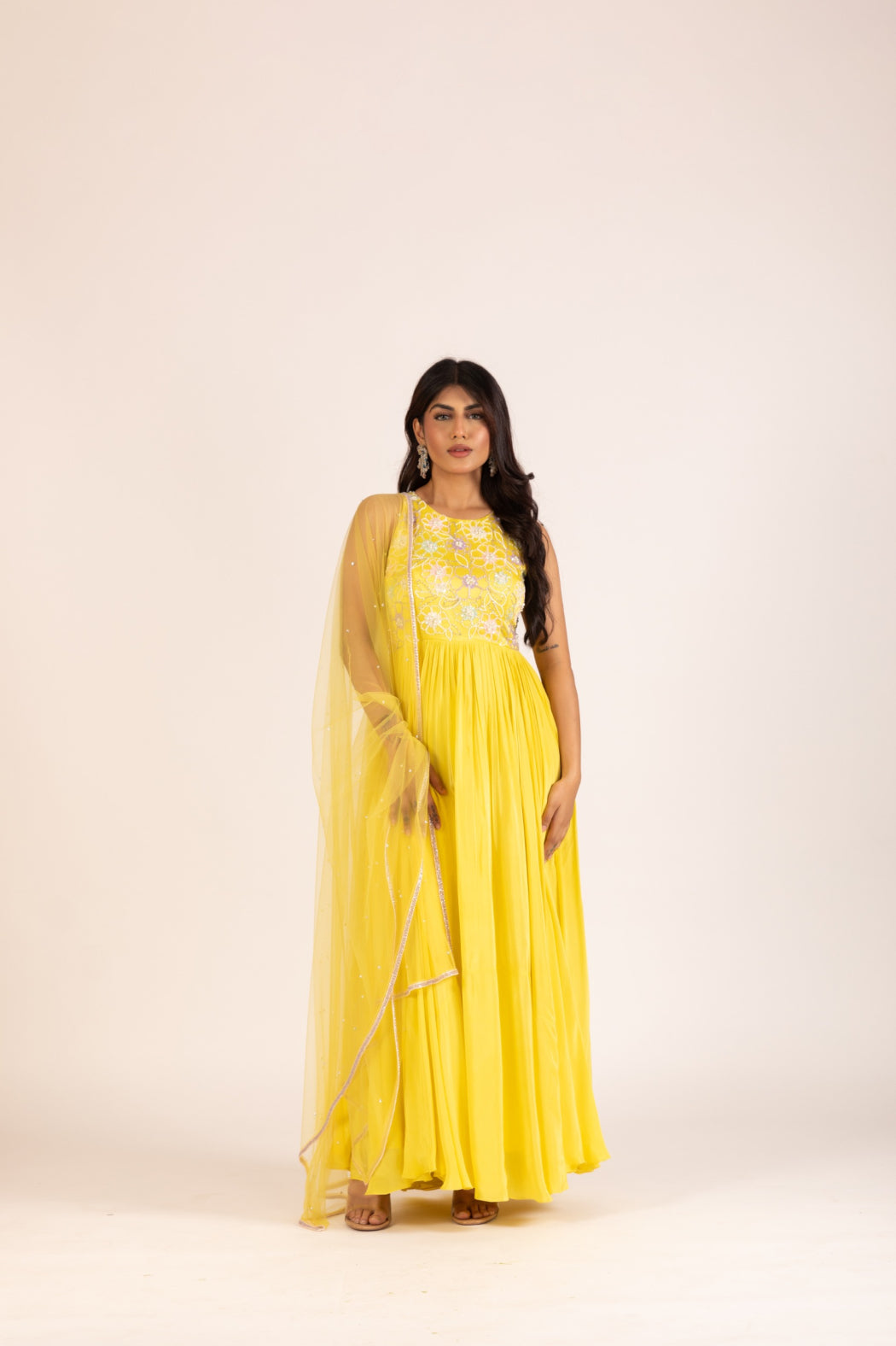 YELLOW PLEATED ANARKALI SET