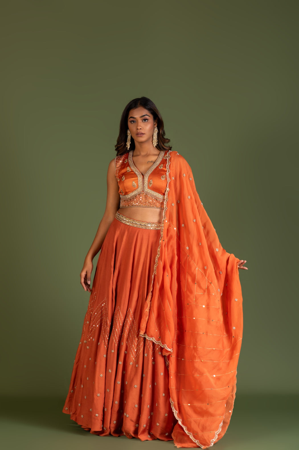 RUST LEHENGA SET