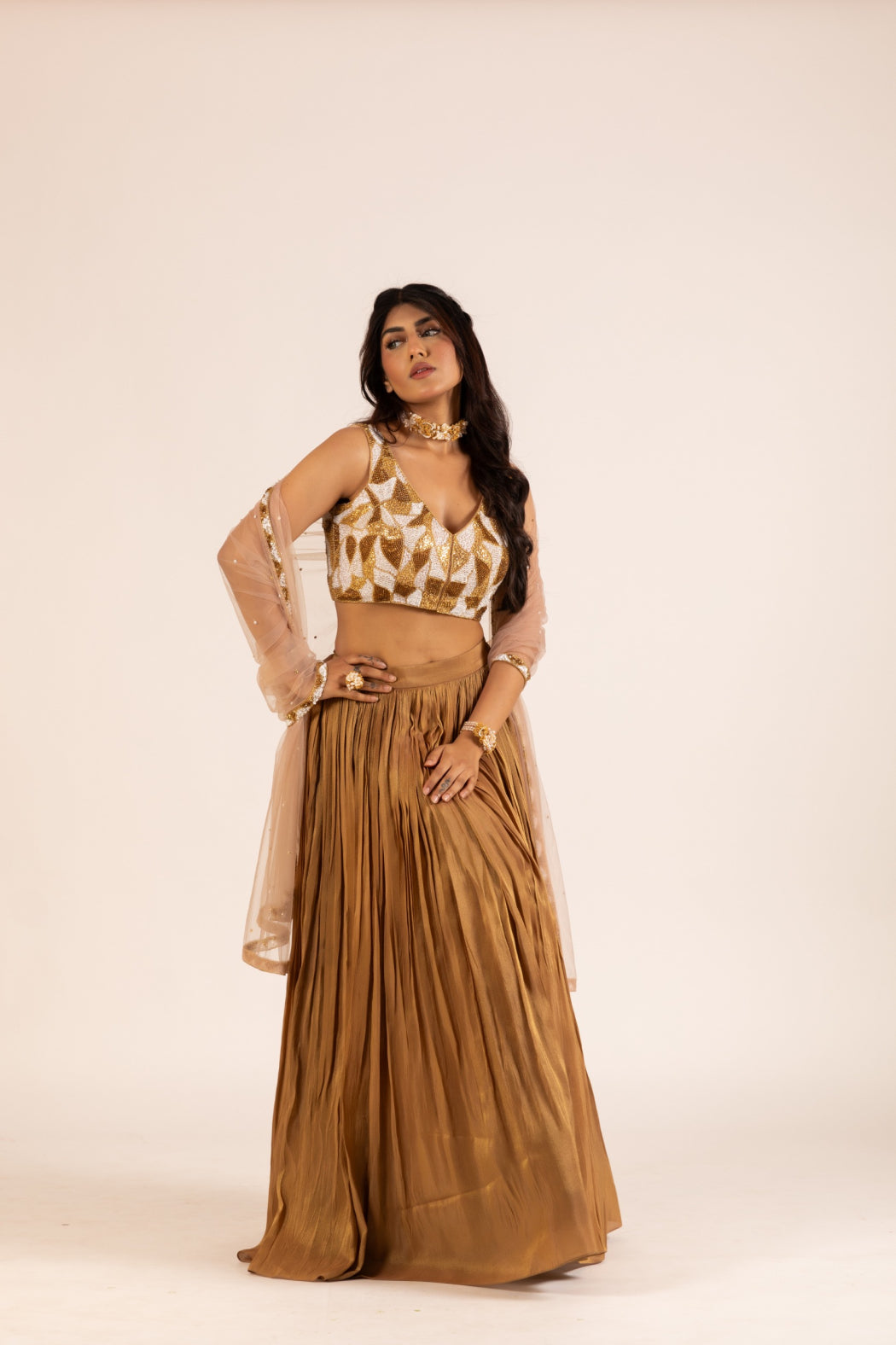 GOLDEN PLEATED LEHENGA SET