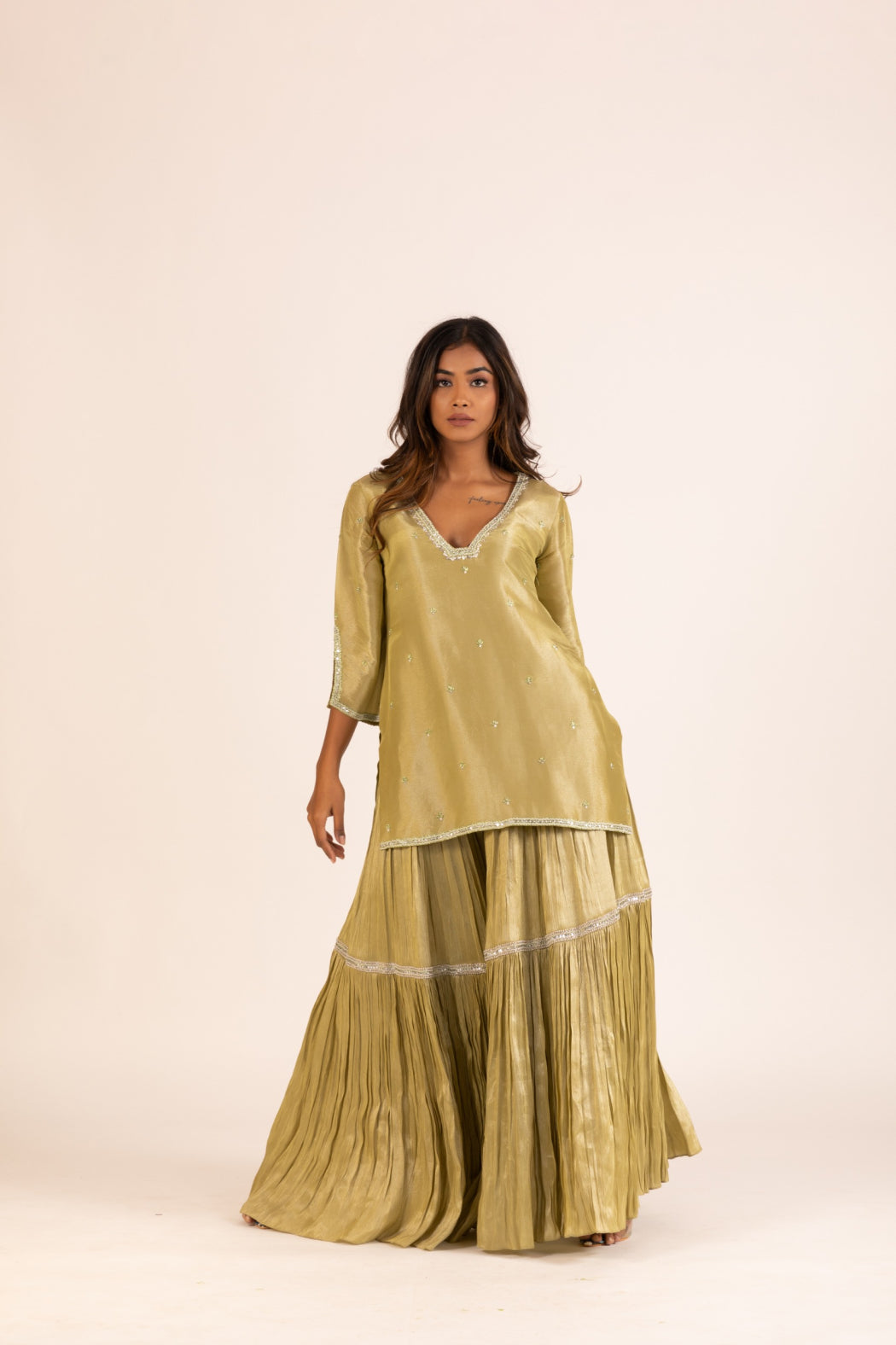 OLIVE GREEN SHARARA SET