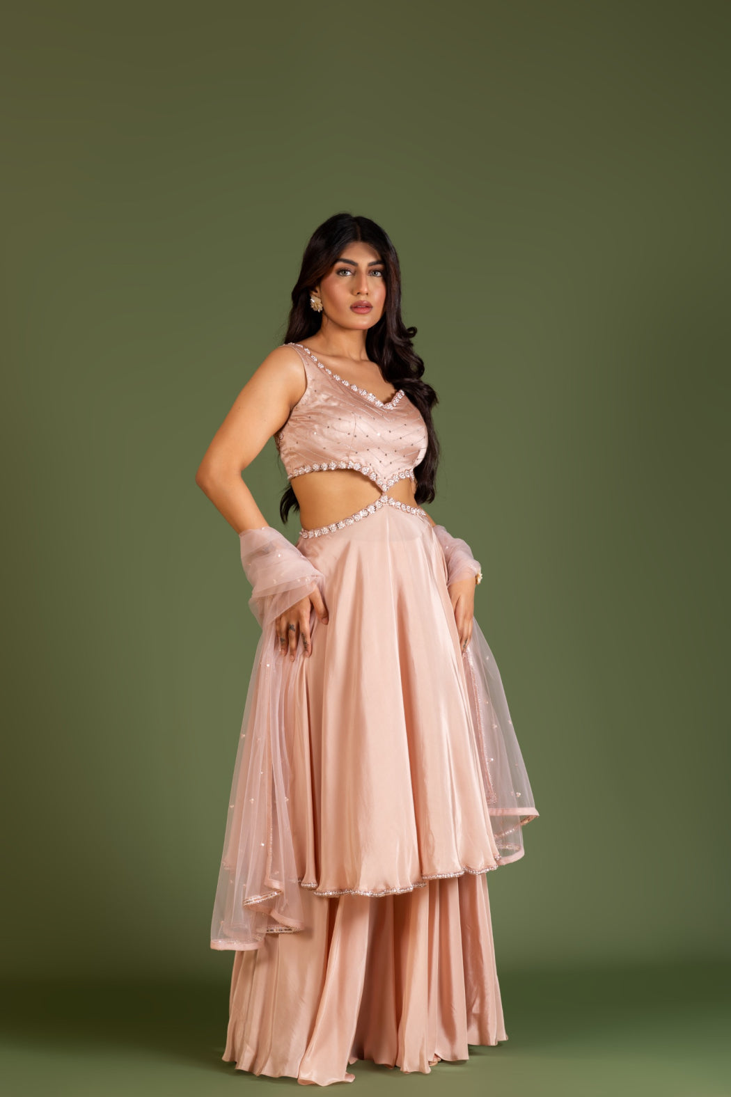 BEIGE PEPLUM AND SHARARA SET