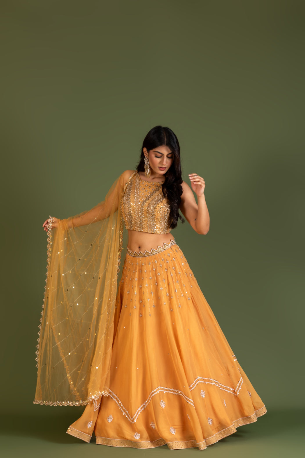 YELLOW ORGANZA LEHENGA SET