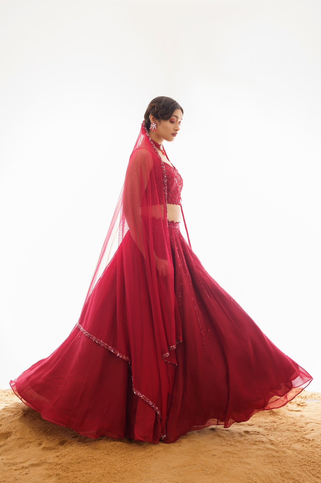 RED ORGANZA HEAVY LEHENGA SET