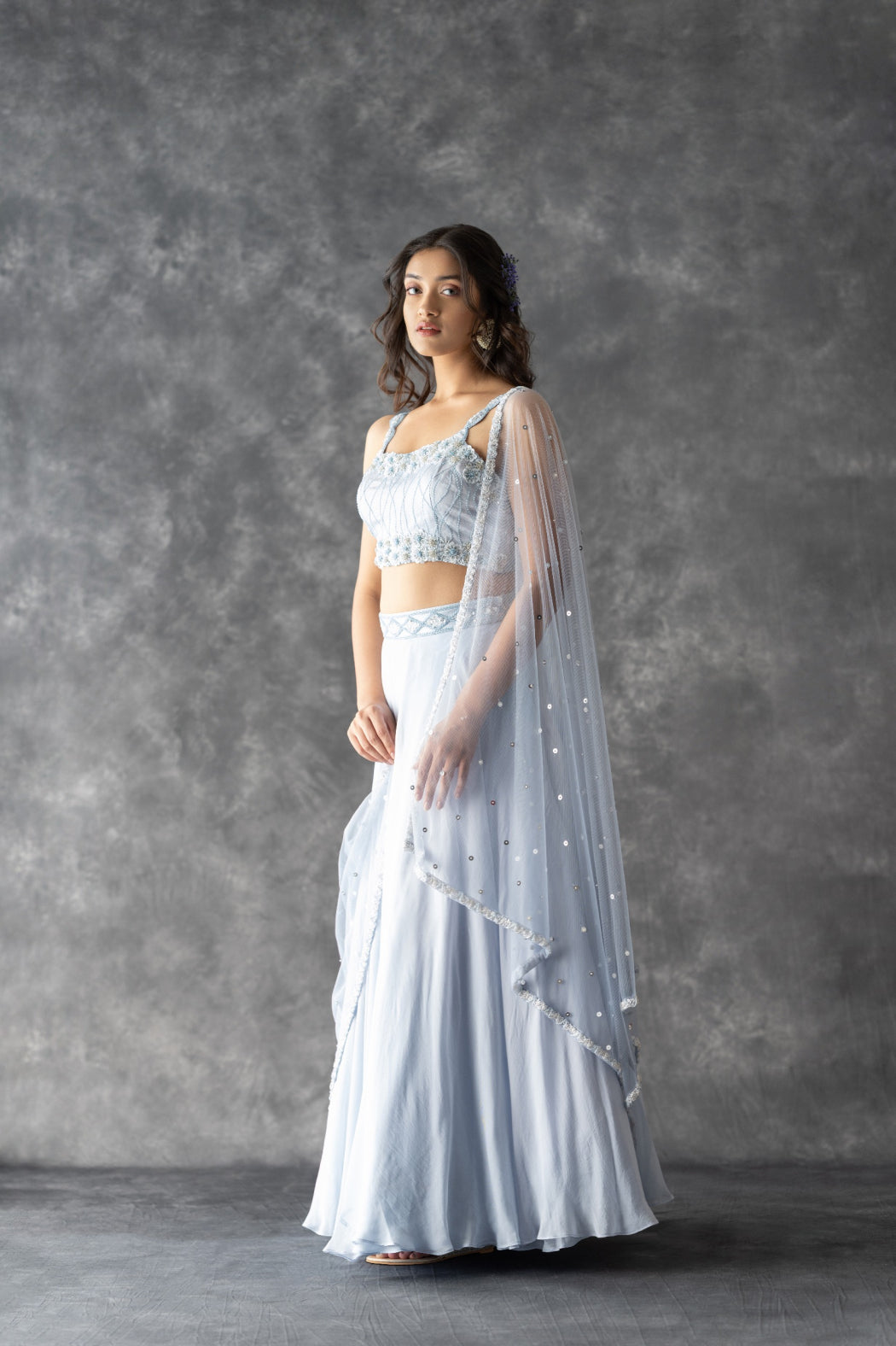 POWDER BLUE ORGANZA LEHENGA SET