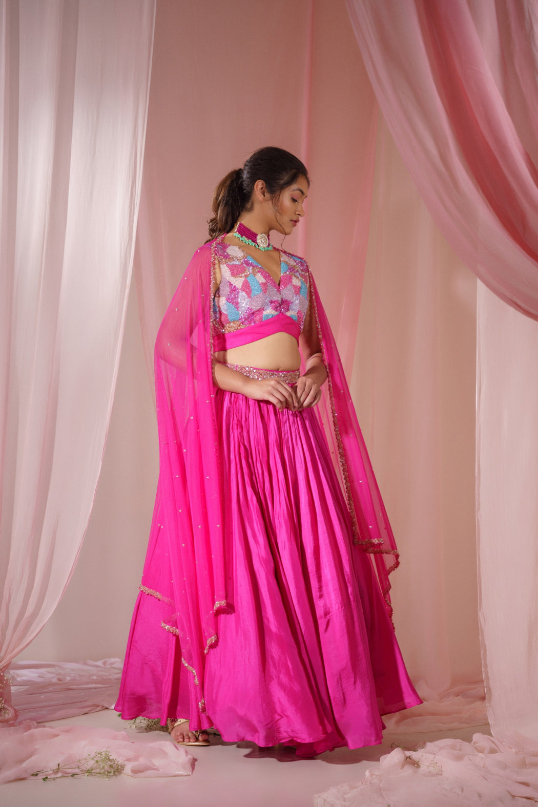 PINK LEHENGA SET WITH COLOURFUL EMBROIDERY