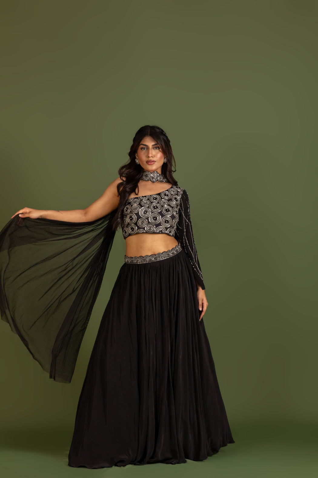 BLACK ONE SHOULDER LEHENGA SET