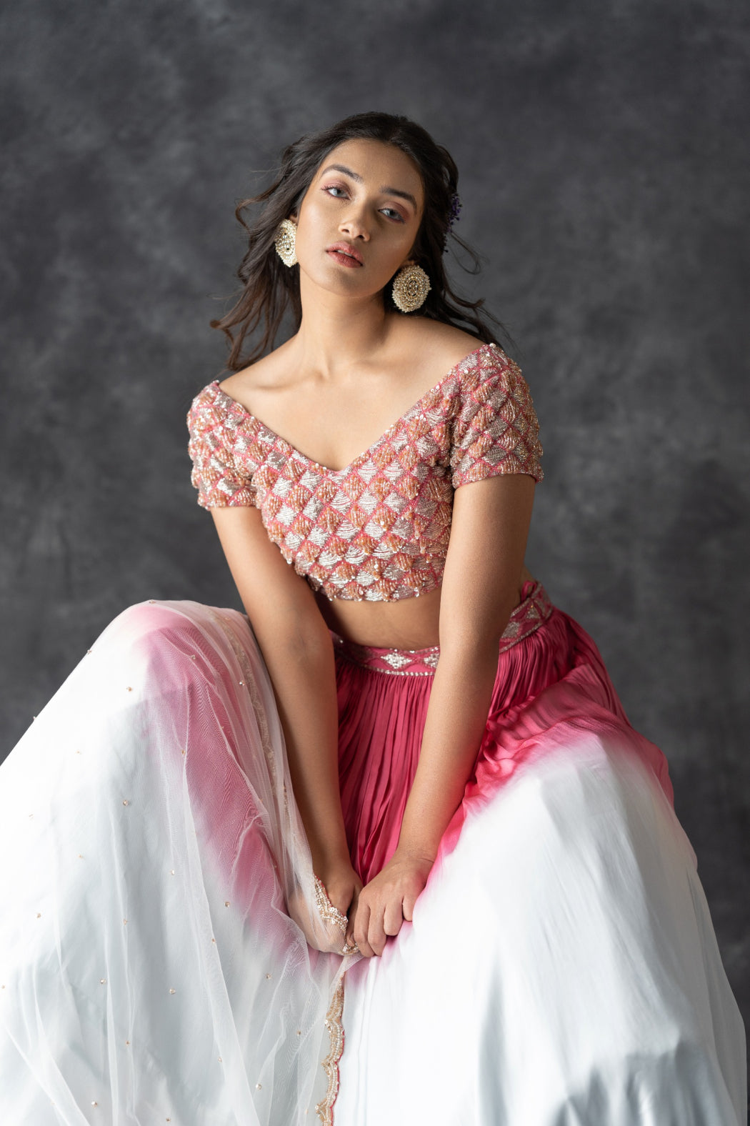 PINK AND GREY OMBRE LEHENGA SET