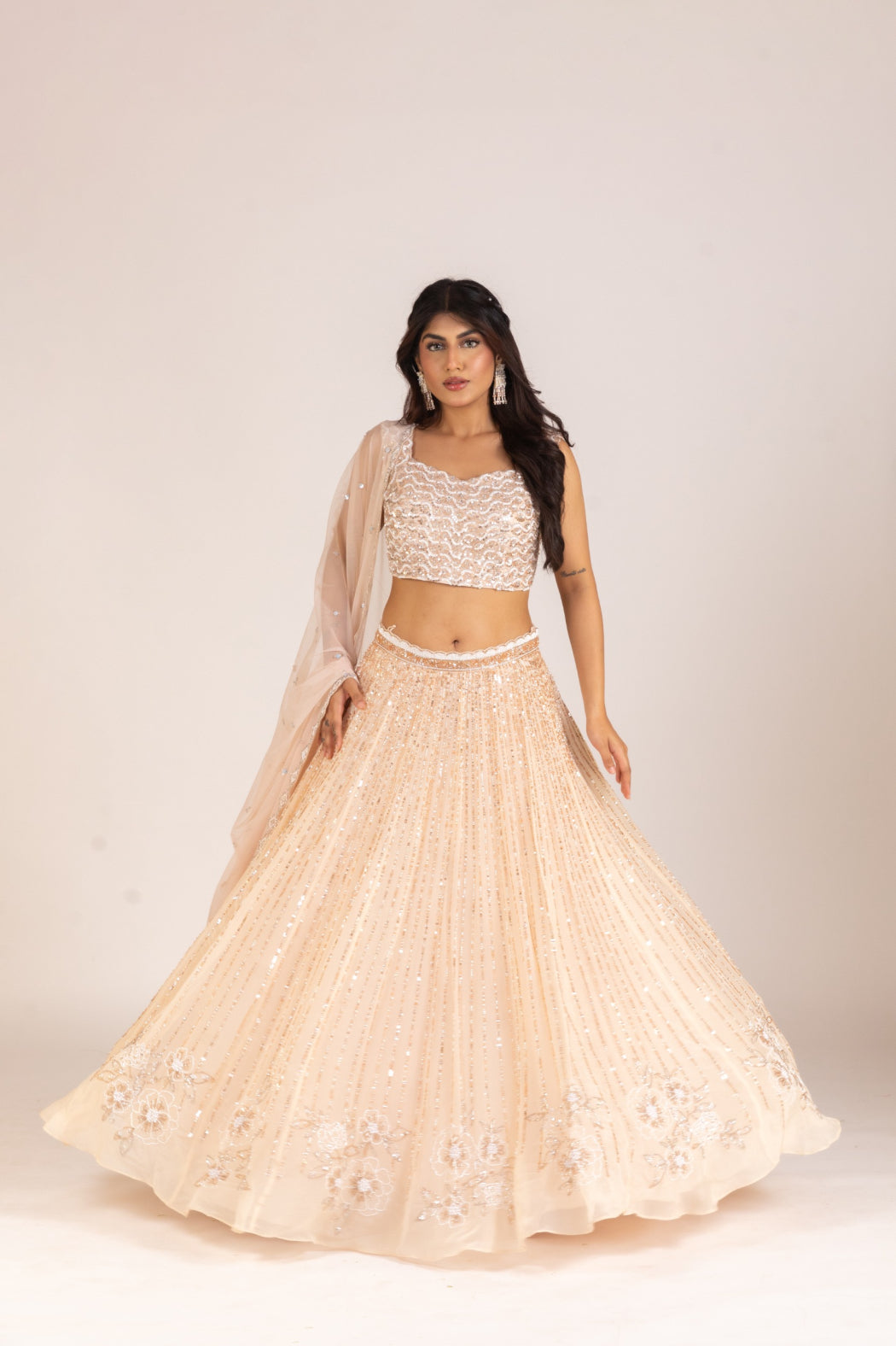 CREAM ORGANZA LEHENGA SET