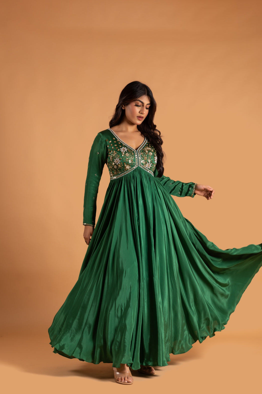 BOTTLE GREEN ANARKALI SET