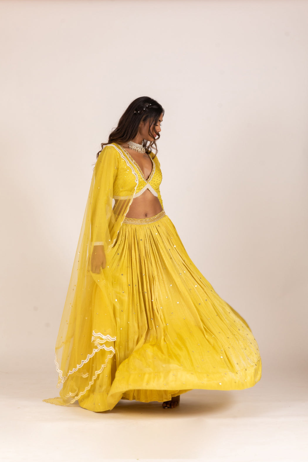 LIME YELLOW BUTTI LEHENGA SET