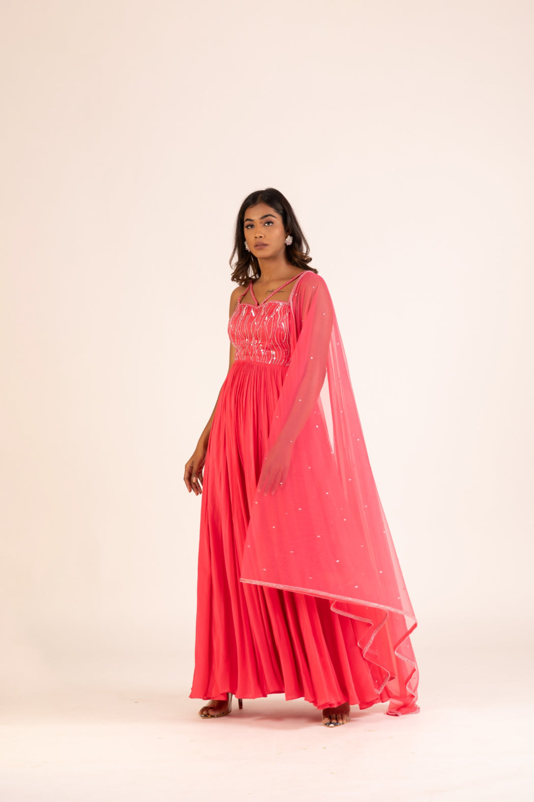 PINK PLEATED GOWN SET