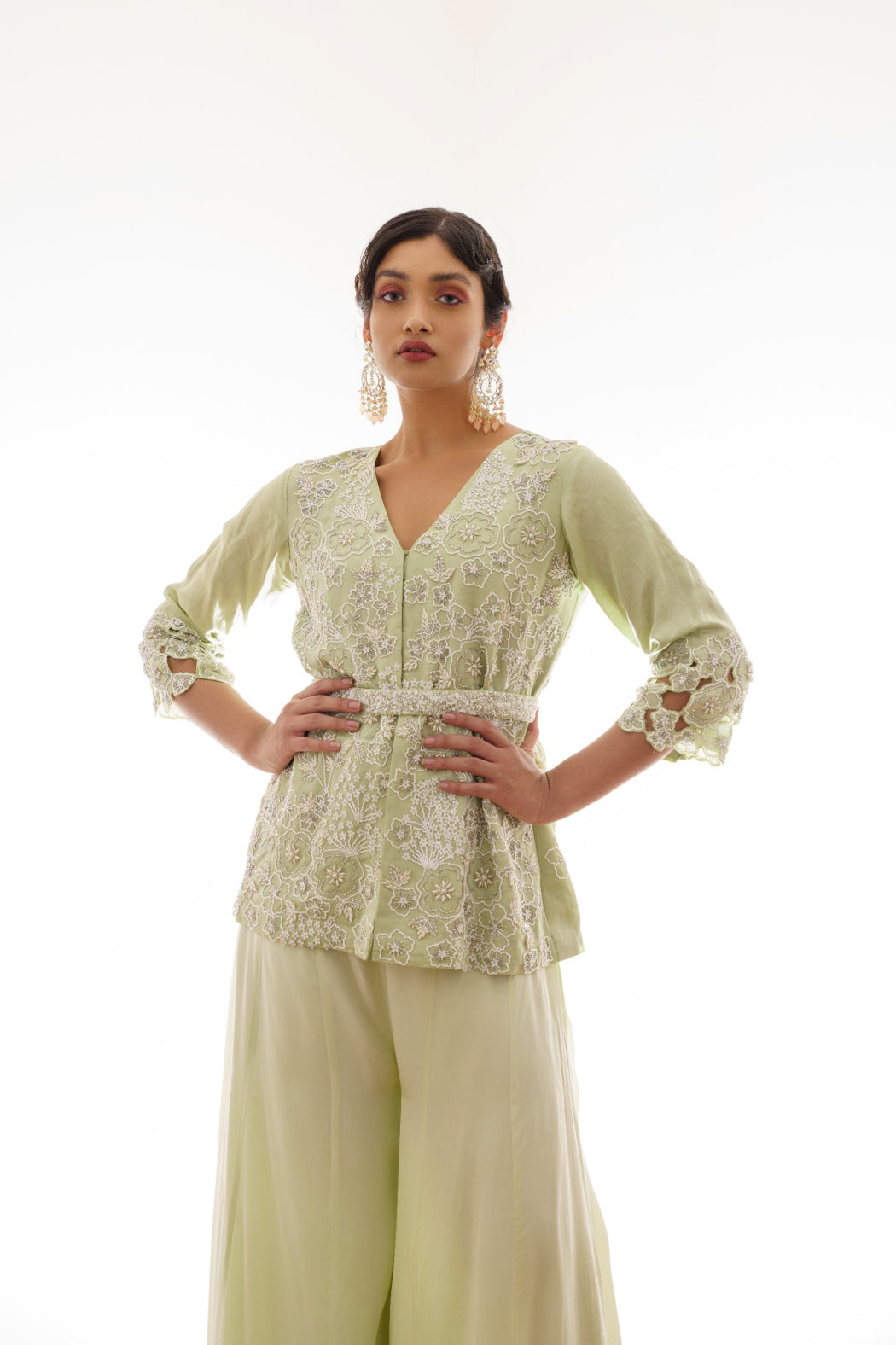 SAGE TUINC AND PANT SET WITH CUT WORK EMBROIDERY