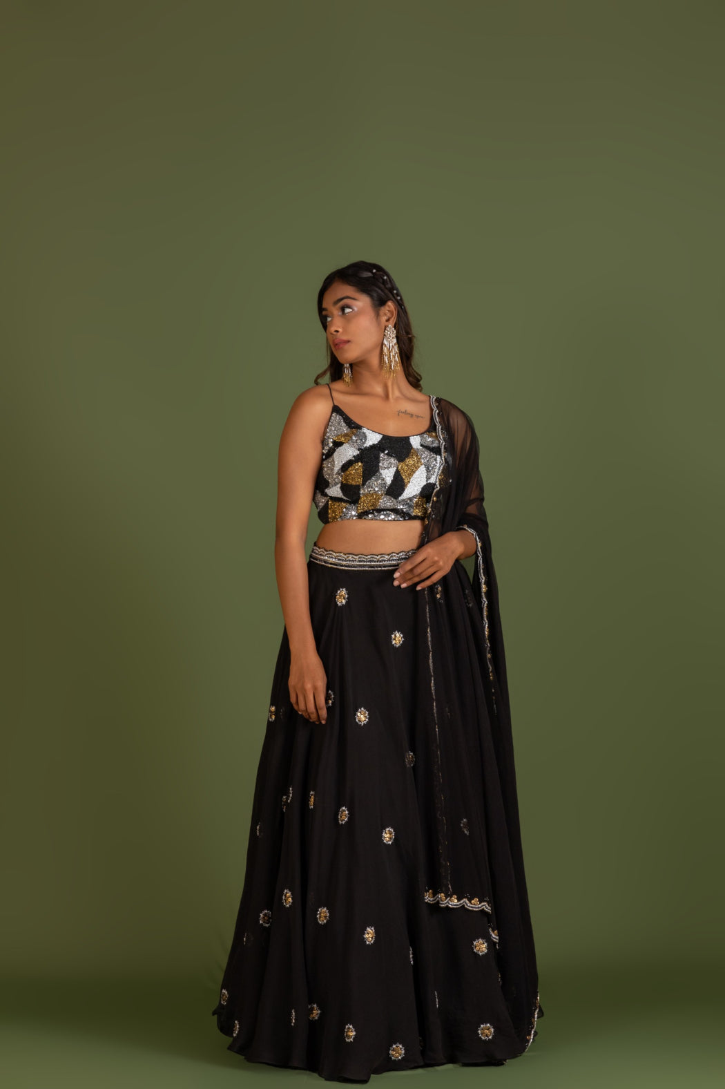 BLACK ORGANZA LEHENGA SET