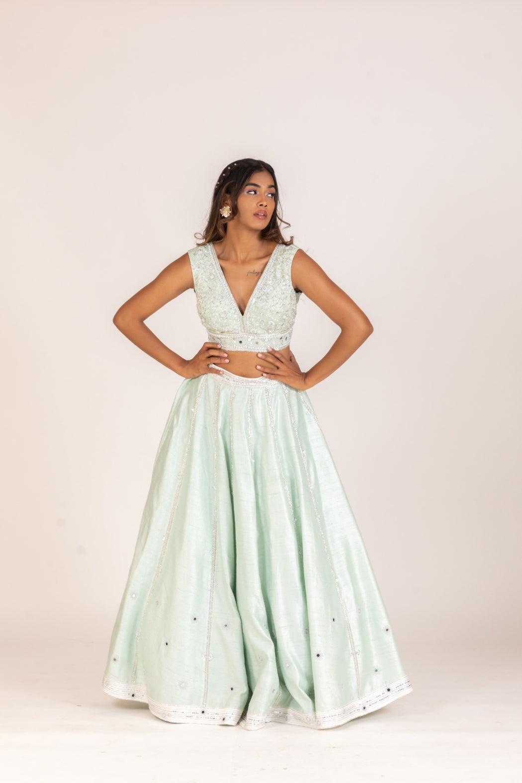 MINT RAW SILK LEHENGA SET