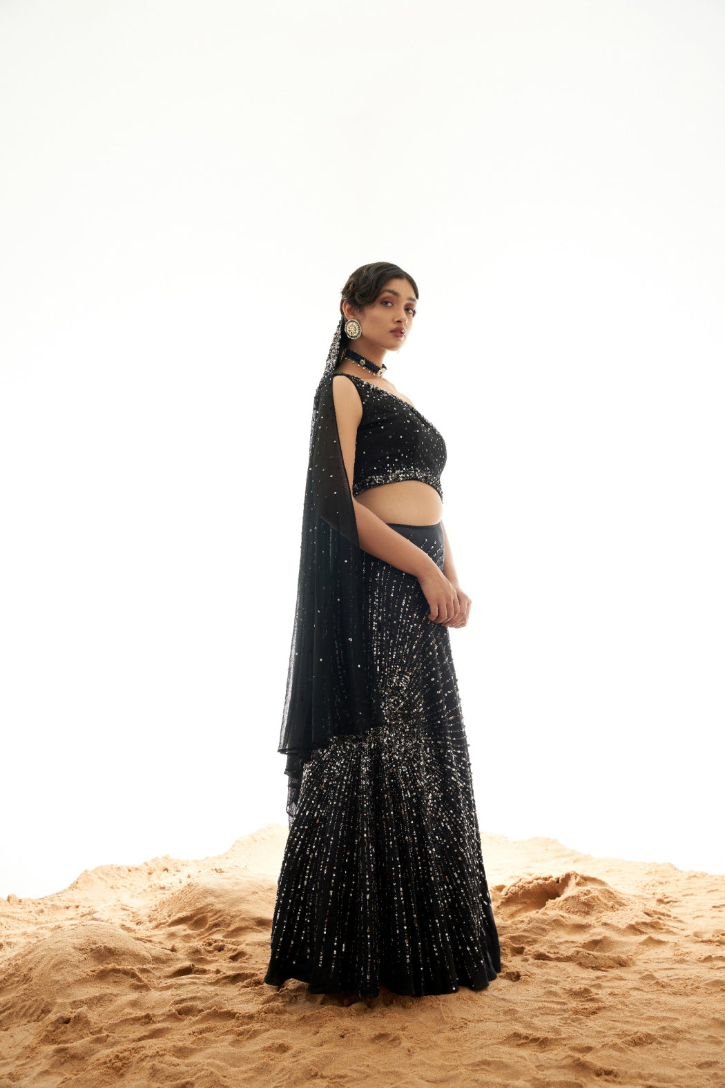 BLACK GOWN WITH ATTACHED DRAPPED DUPATTA