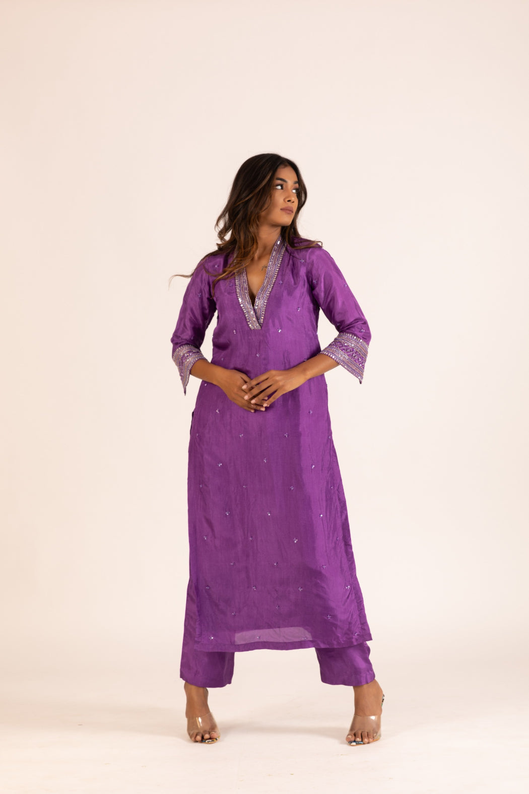 PURPLE STRAIGHT KURTA SET