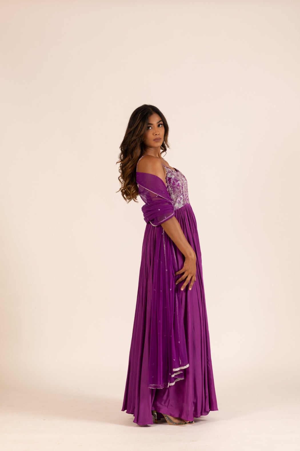 PURPLE PLEATED GOWN SET