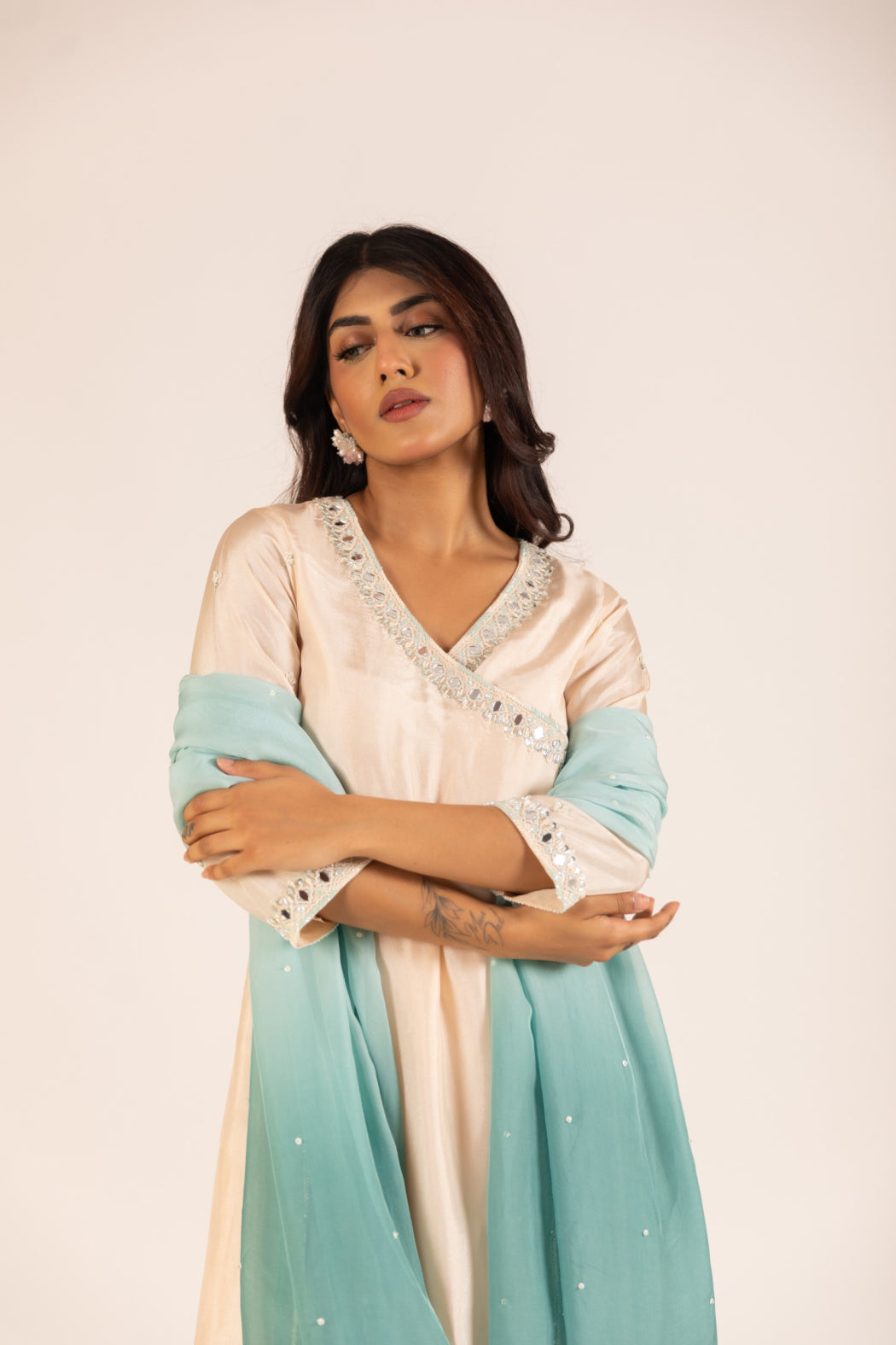 BEIGE AND POWDER BLUE ANGRAKHA SET