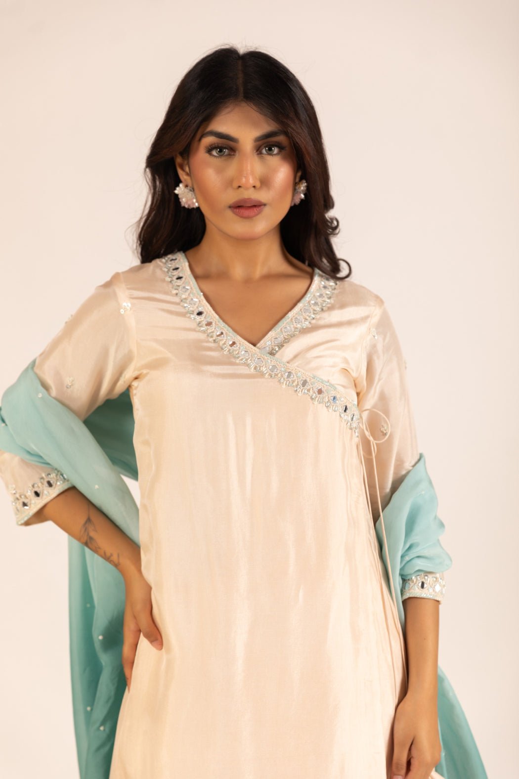 BEIGE AND POWDER BLUE ANGRAKHA SET