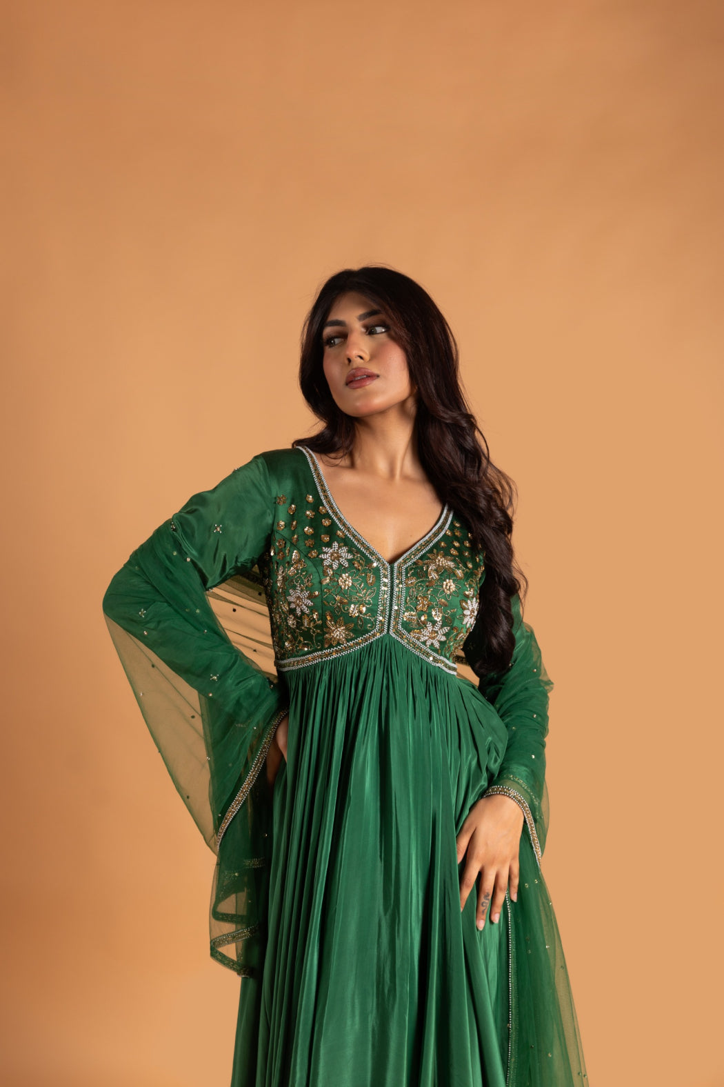 BOTTLE GREEN ANARKALI SET