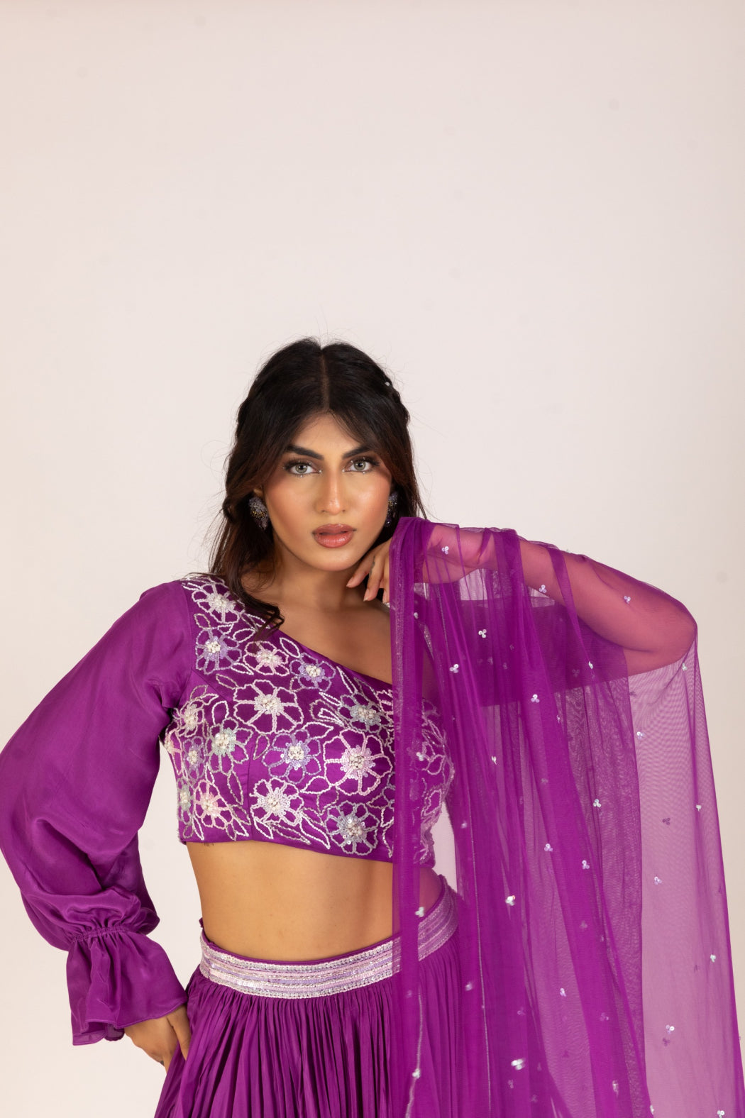 PURPLE ONE SHOULDER LEHENGA SET