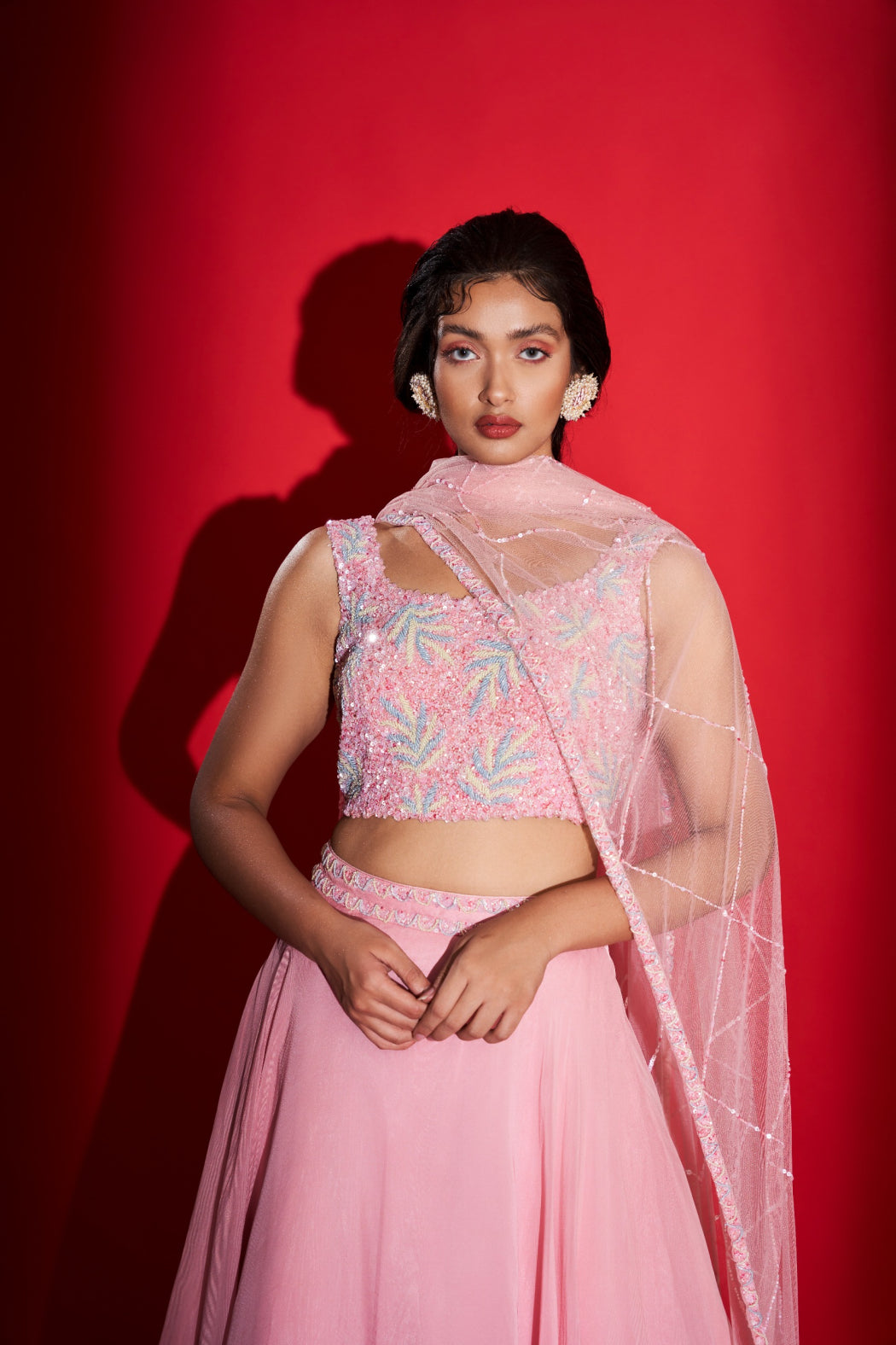 BLUSH LEAF EMBROIDERED LEHENGA SET