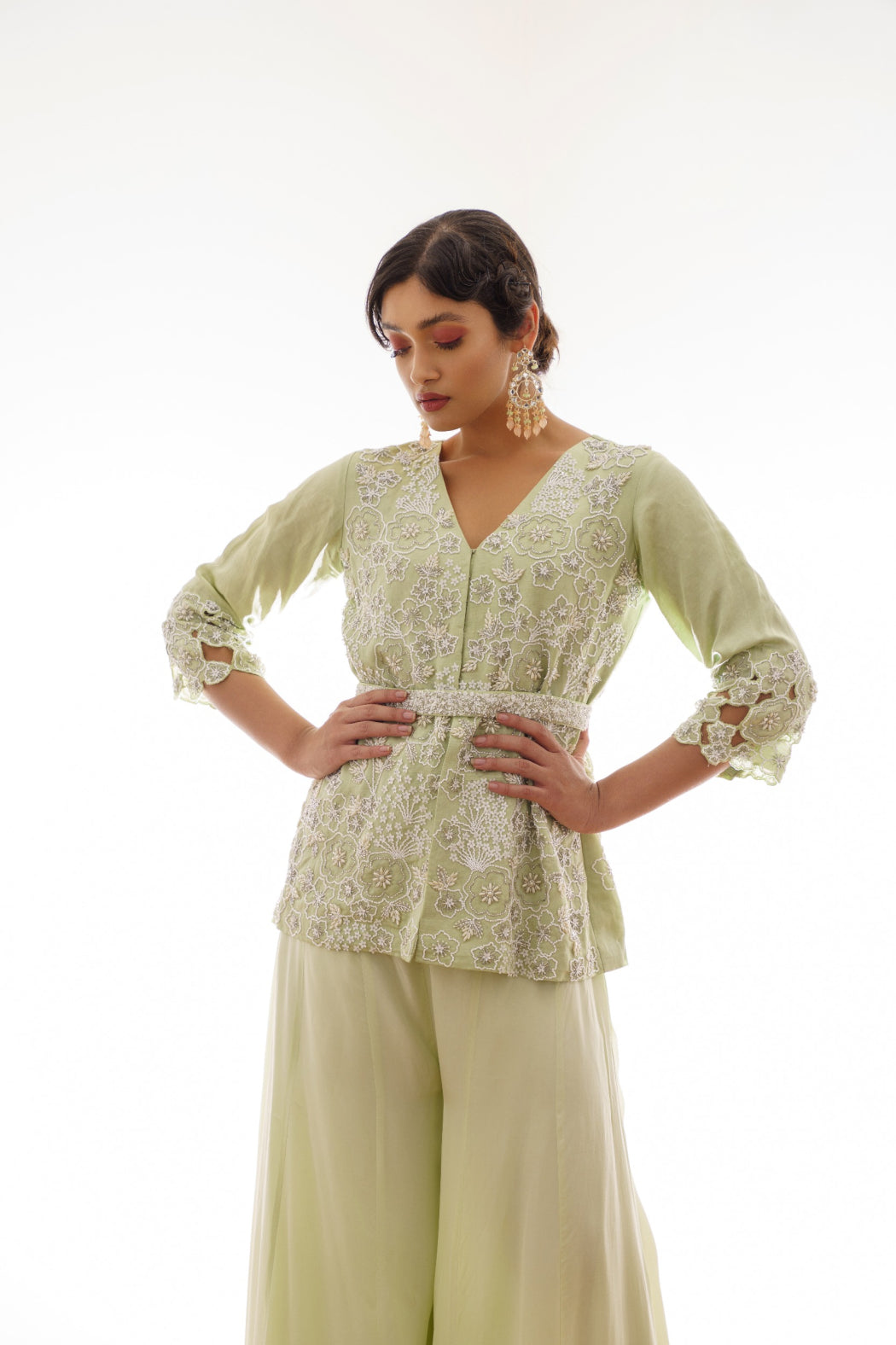 SAGE TUINC AND PANT SET WITH CUT WORK EMBROIDERY