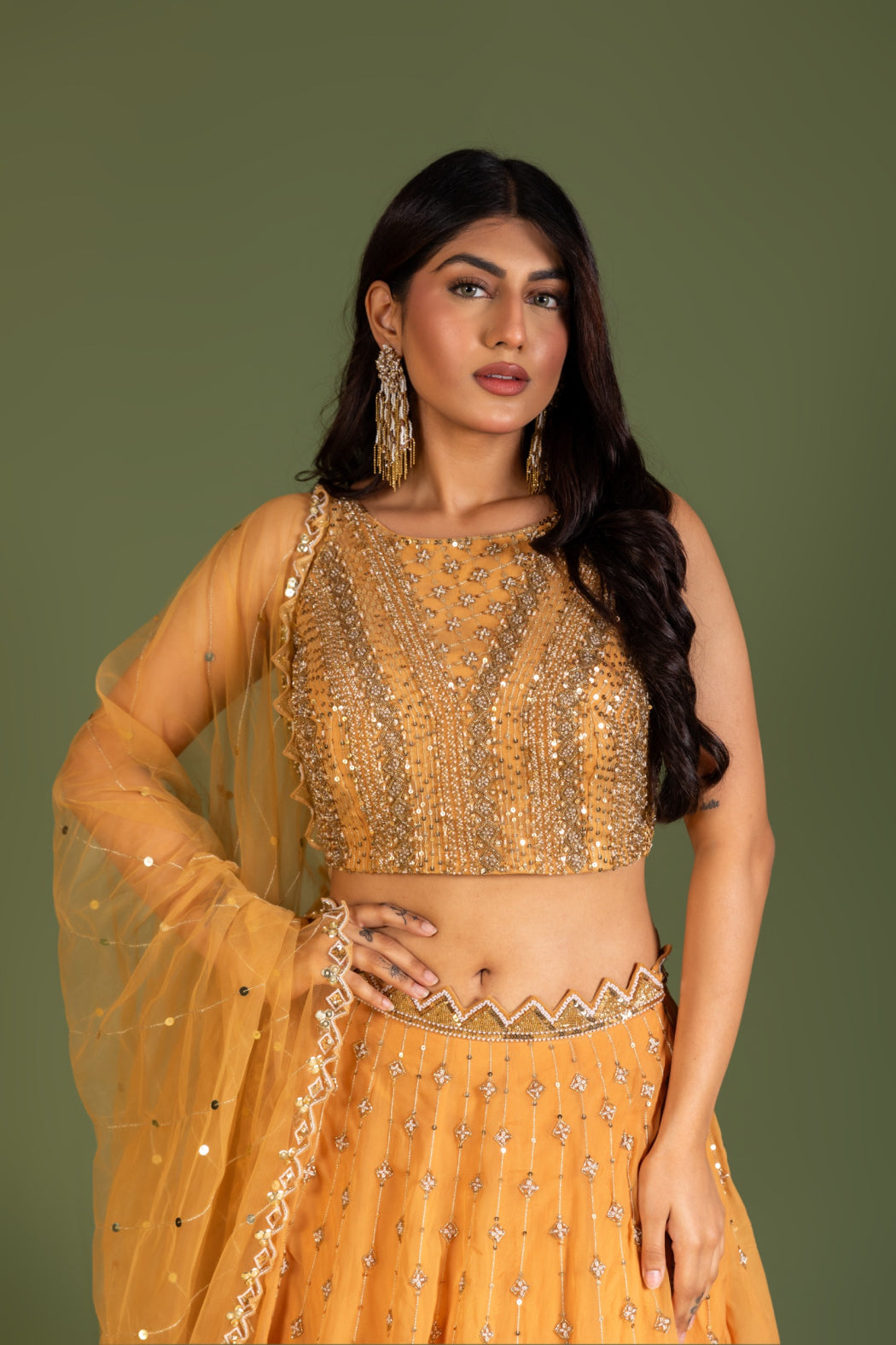 YELLOW ORGANZA LEHENGA SET