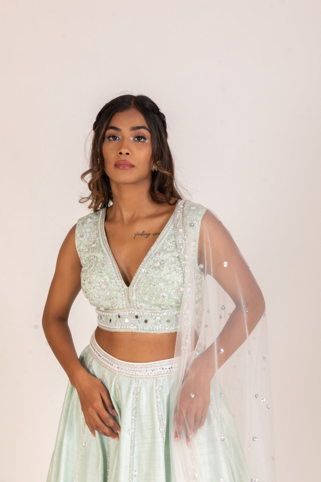 MINT RAW SILK LEHENGA SET