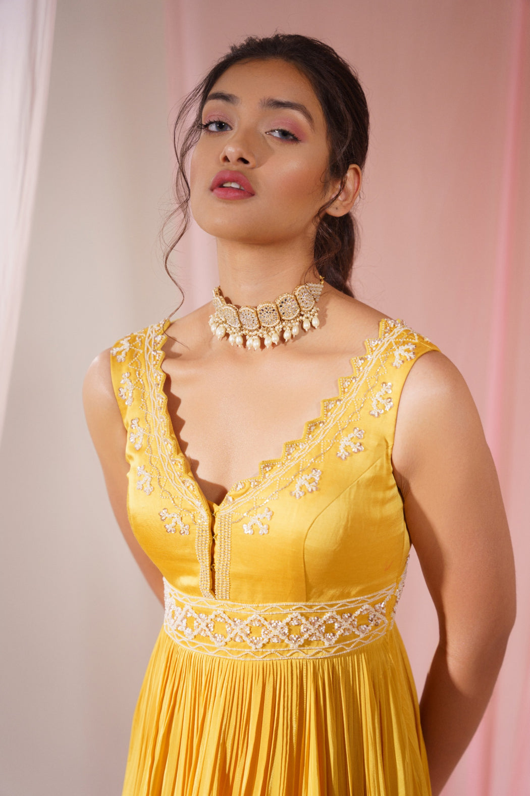 YELLOW ANARKALI WITH OMBRE DUPATTA