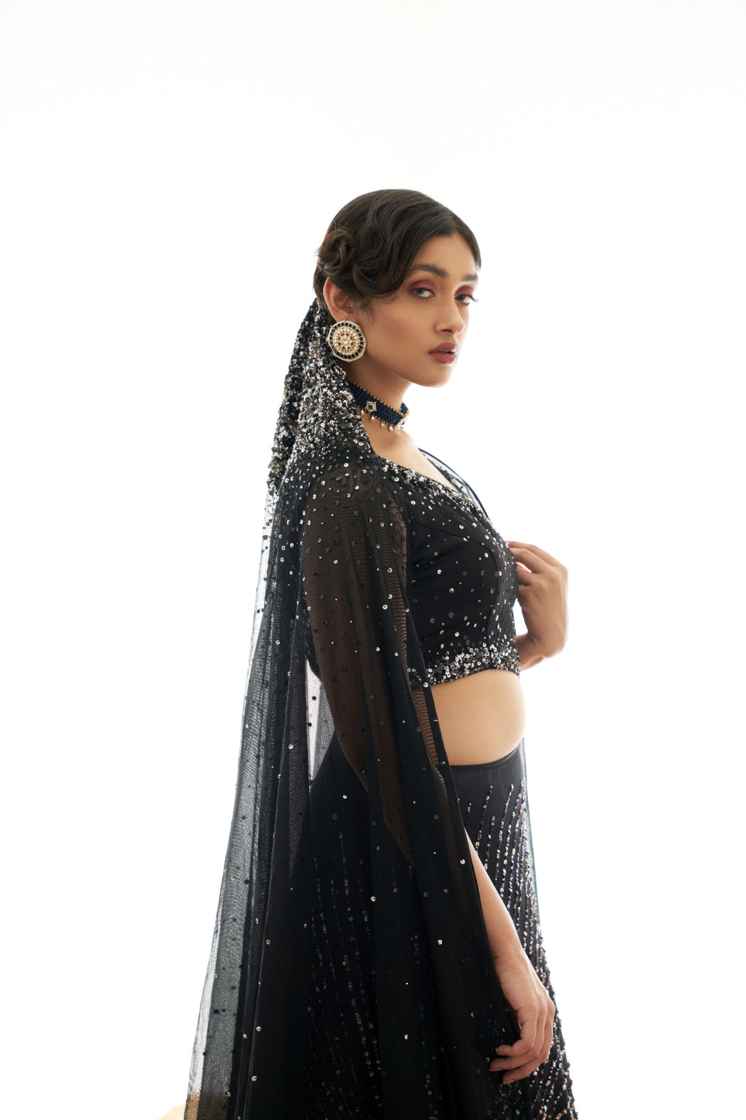 BLACK GOWN WITH ATTACHED DRAPPED DUPATTA