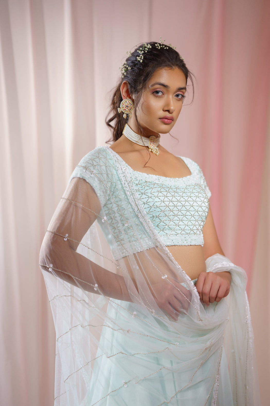 LIGHT MINT ORGANZA LEHENGA SET