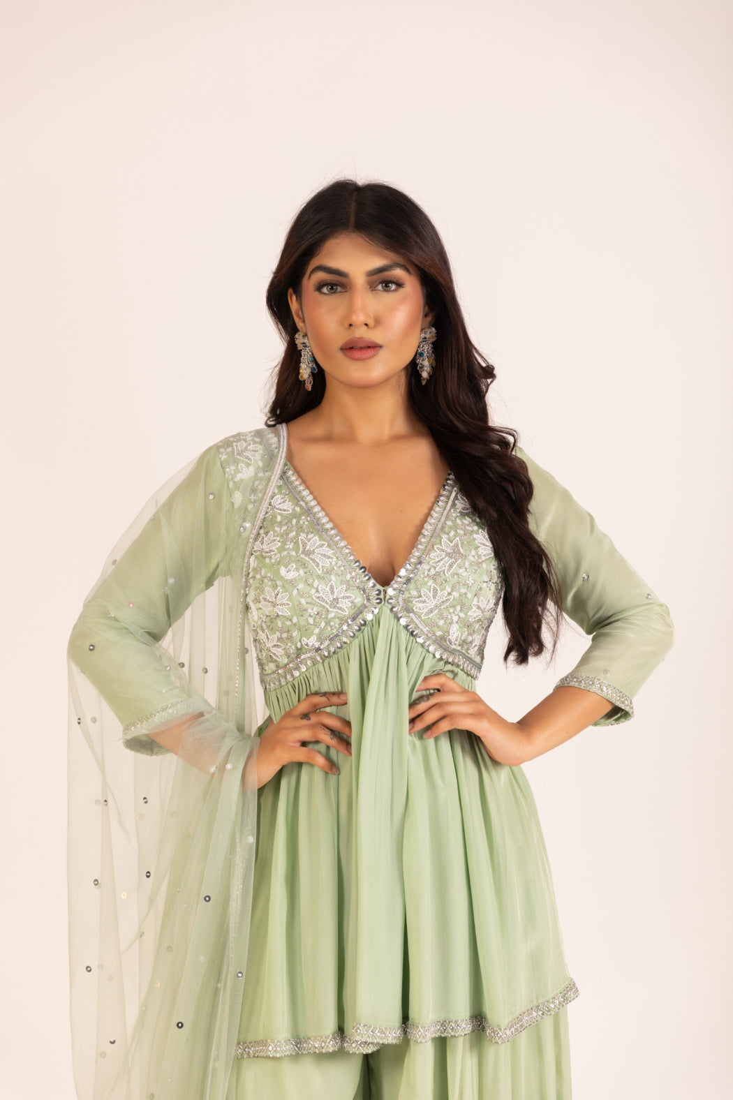 MINT PEPLUM AND SHARARA SET