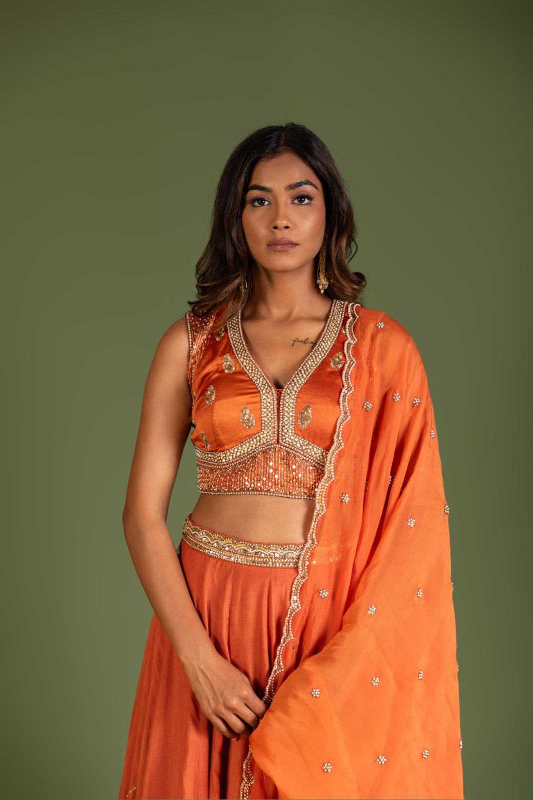 RUST LEHENGA SET