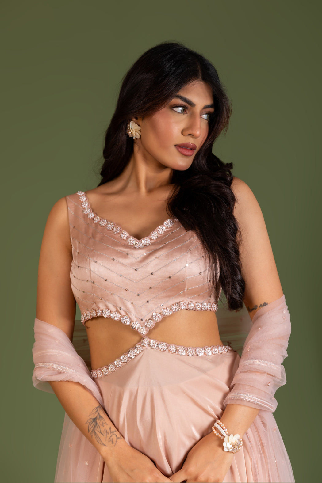 BEIGE PEPLUM AND SHARARA SET