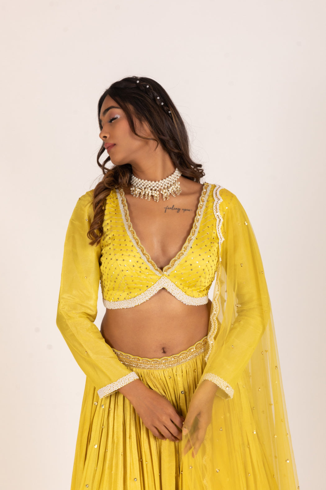 LIME YELLOW BUTTI LEHENGA SET