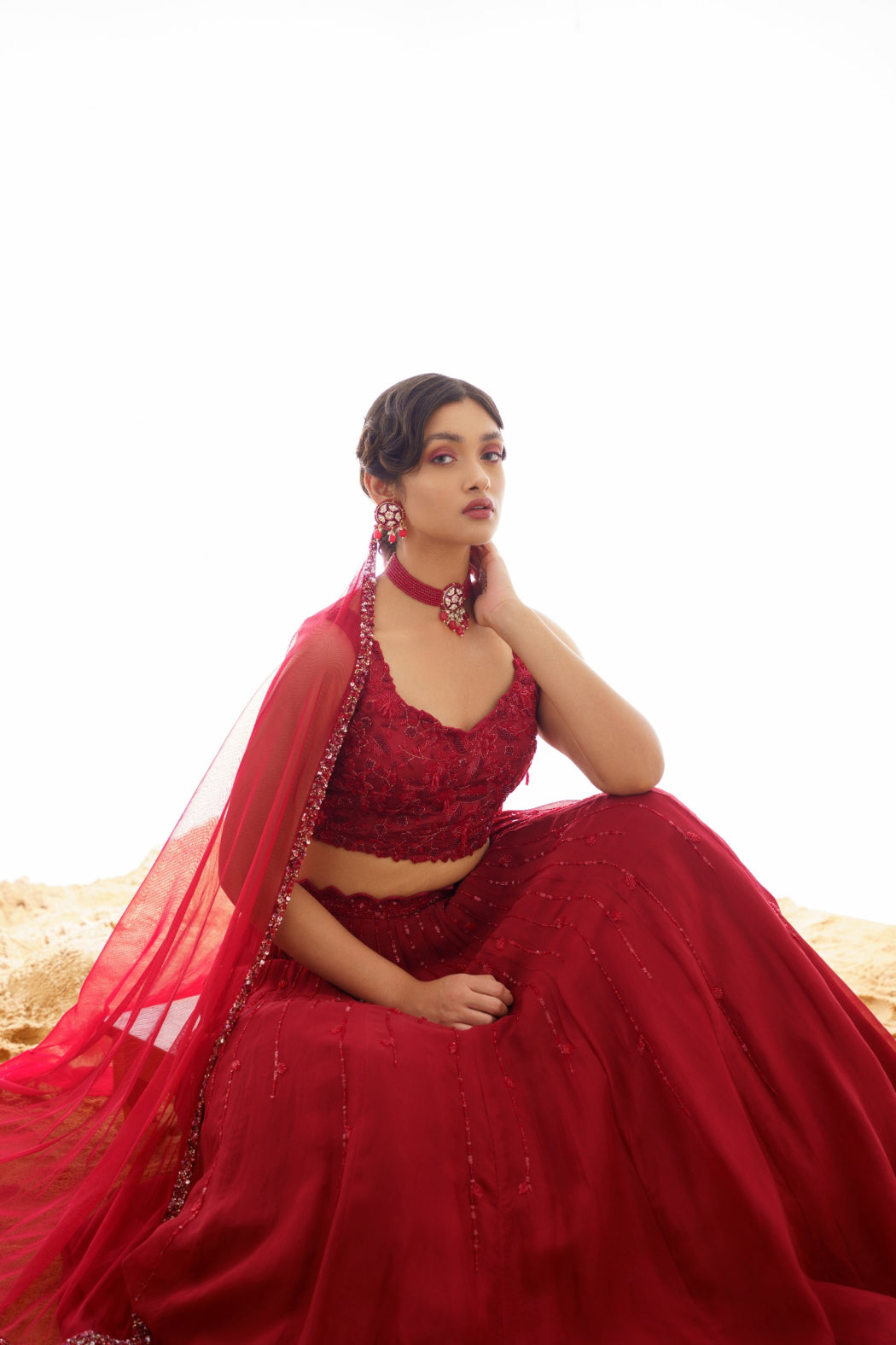 RED ORGANZA HEAVY LEHENGA SET