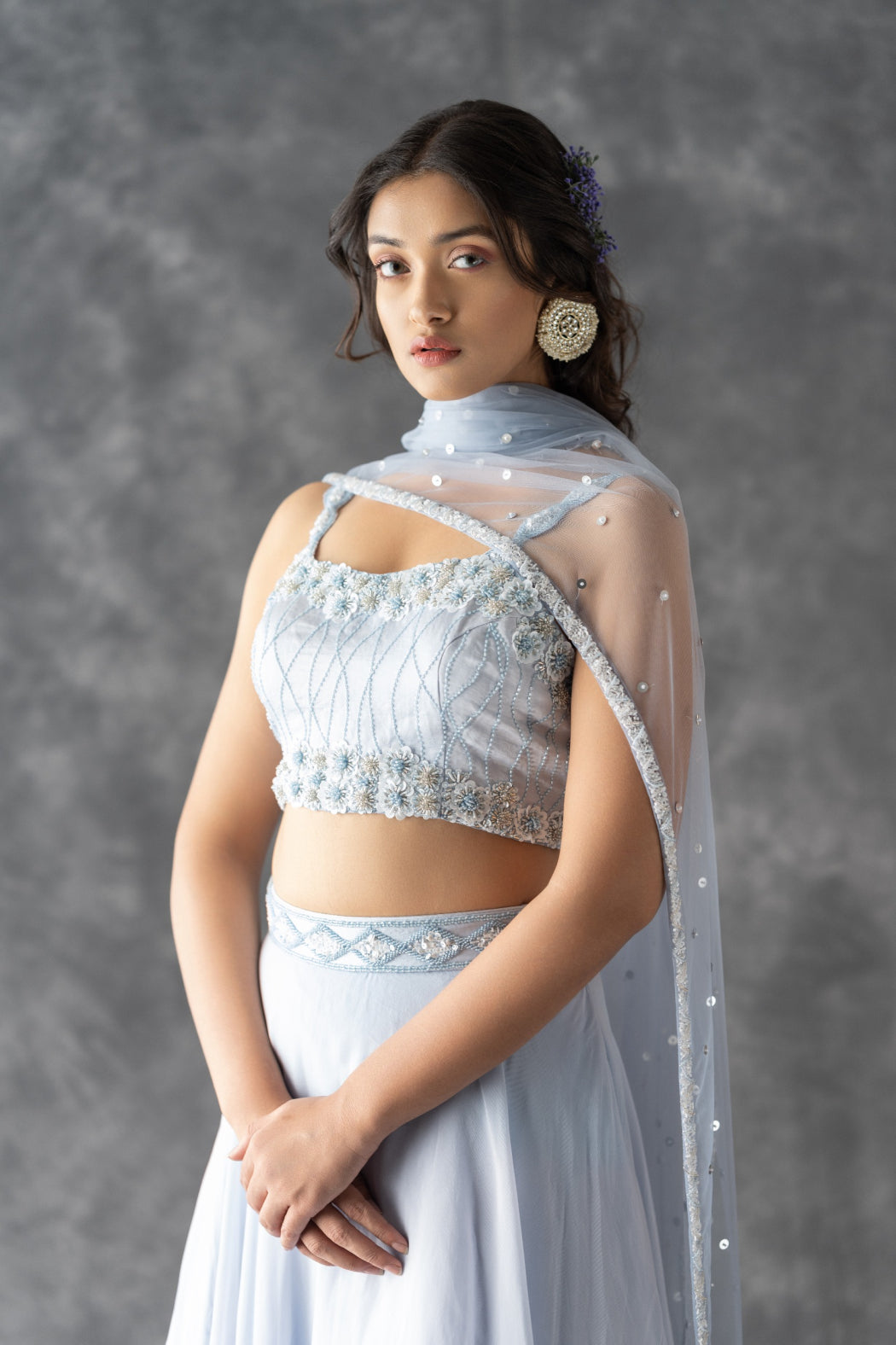 POWDER BLUE ORGANZA LEHENGA SET