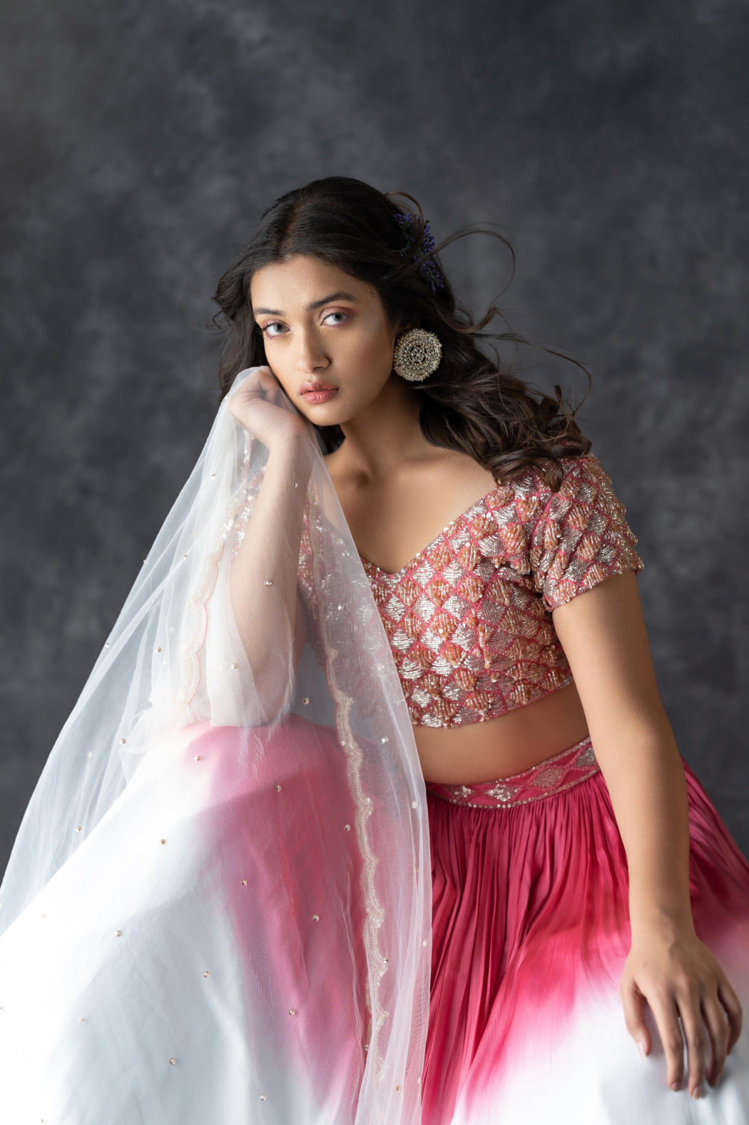 PINK AND GREY OMBRE LEHENGA SET