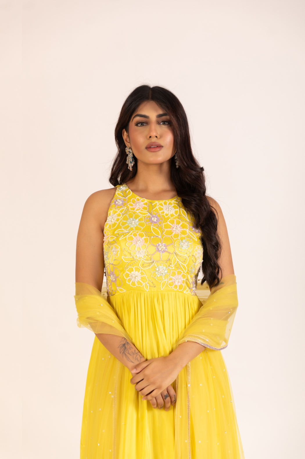 YELLOW PLEATED ANARKALI SET