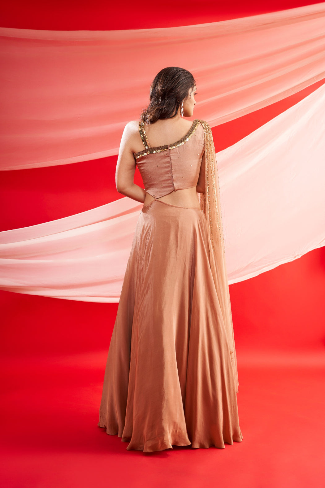 BRONZE GOWN WITH ATTACHED DRAPPED DUPATTA