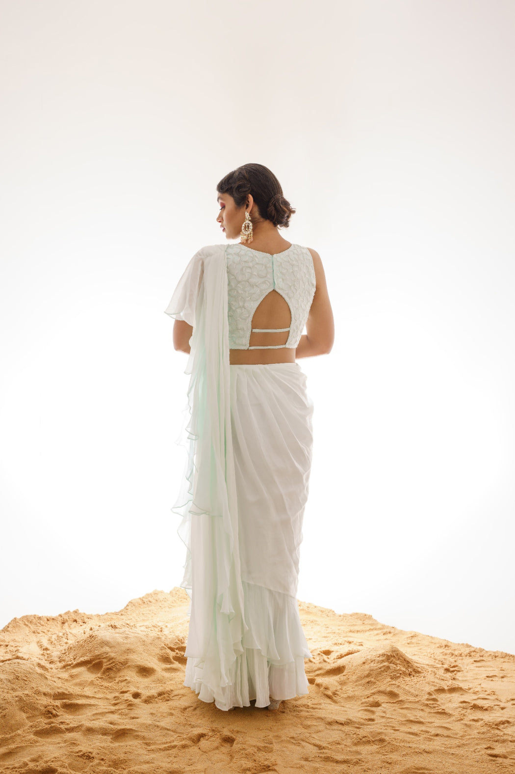 LIGHT MINT DRAPPED RUFFLE SAREE