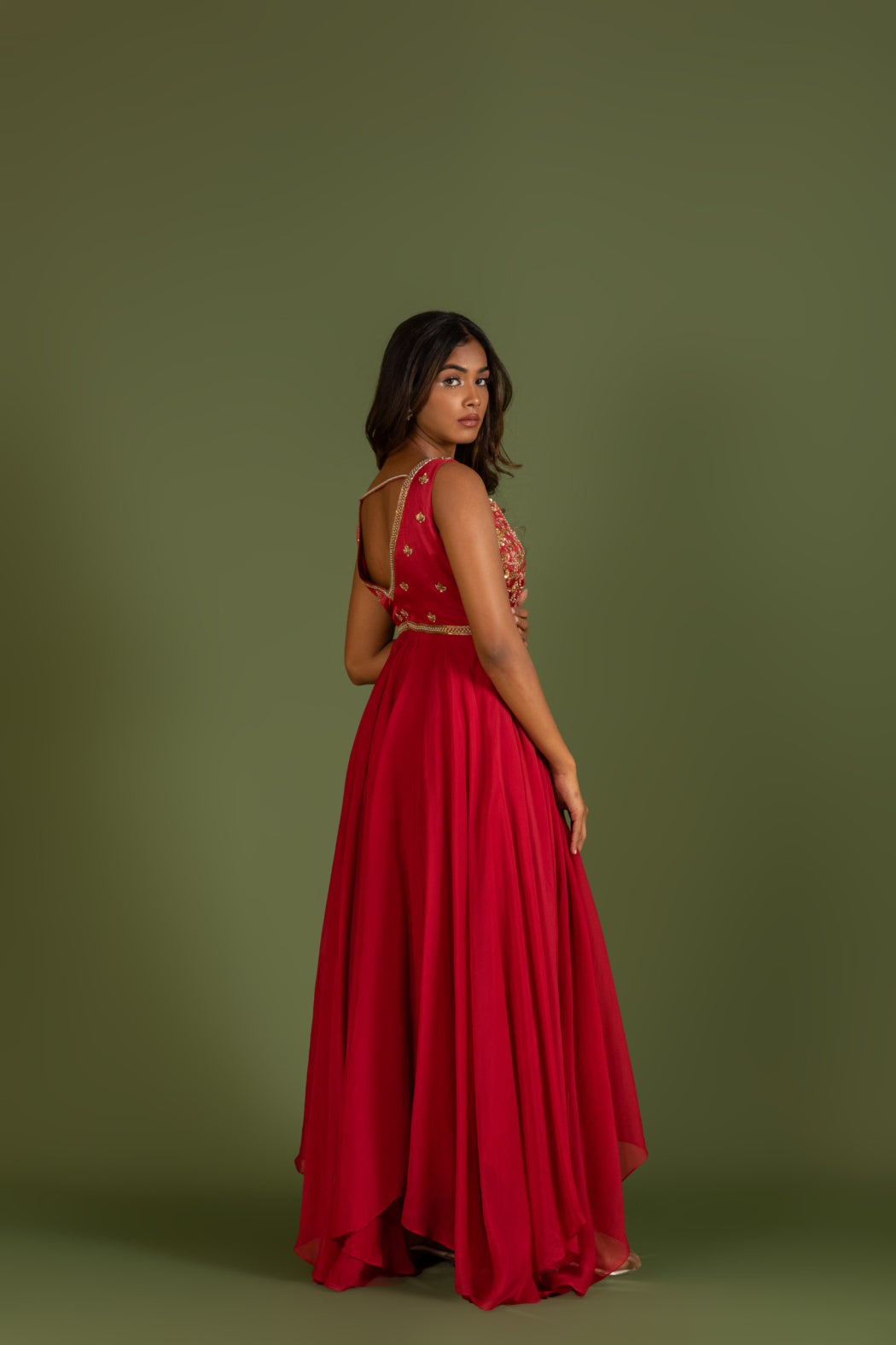 RED ORGANZA ANARKALI DRESS