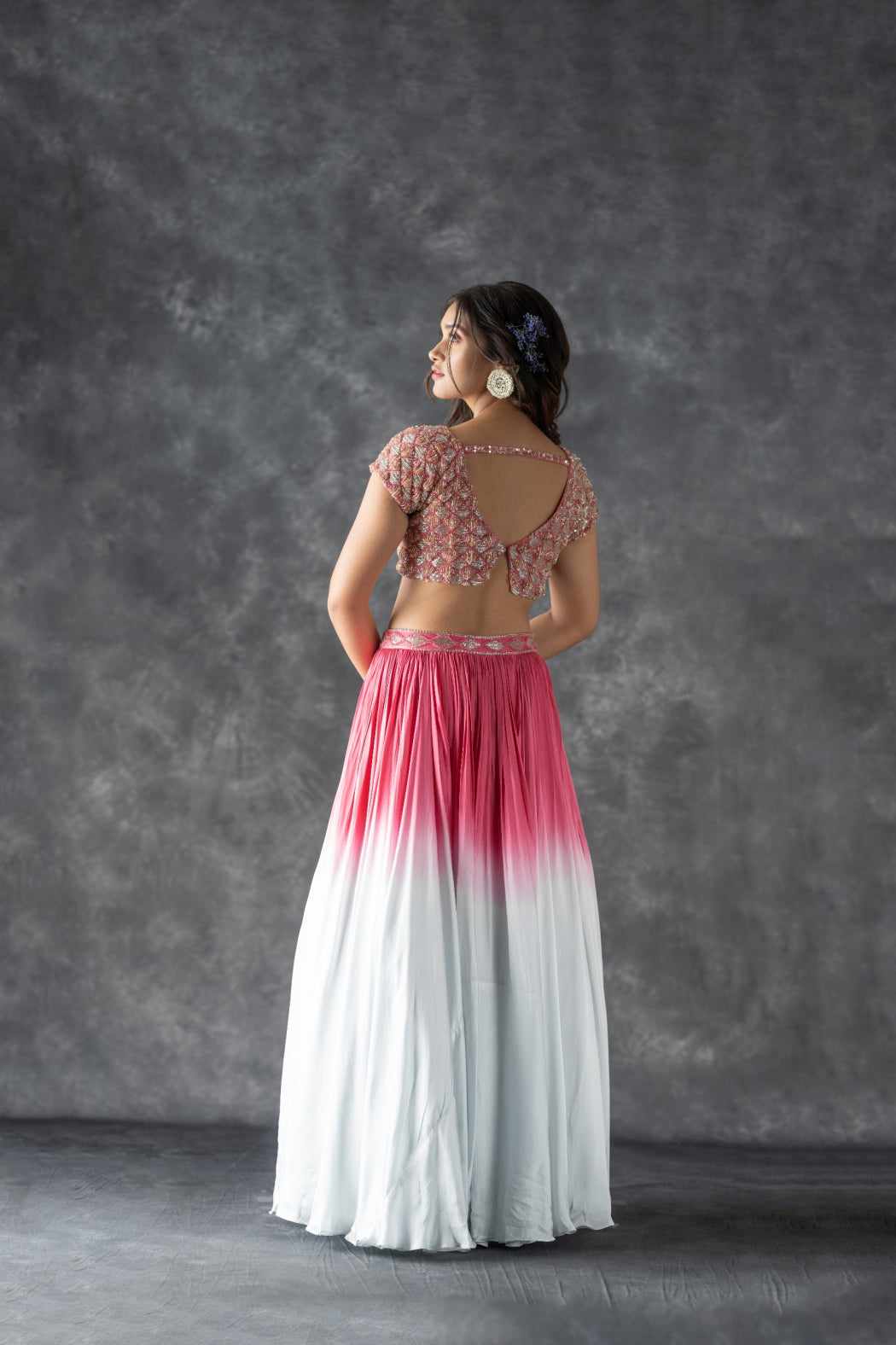 PINK AND GREY OMBRE LEHENGA SET