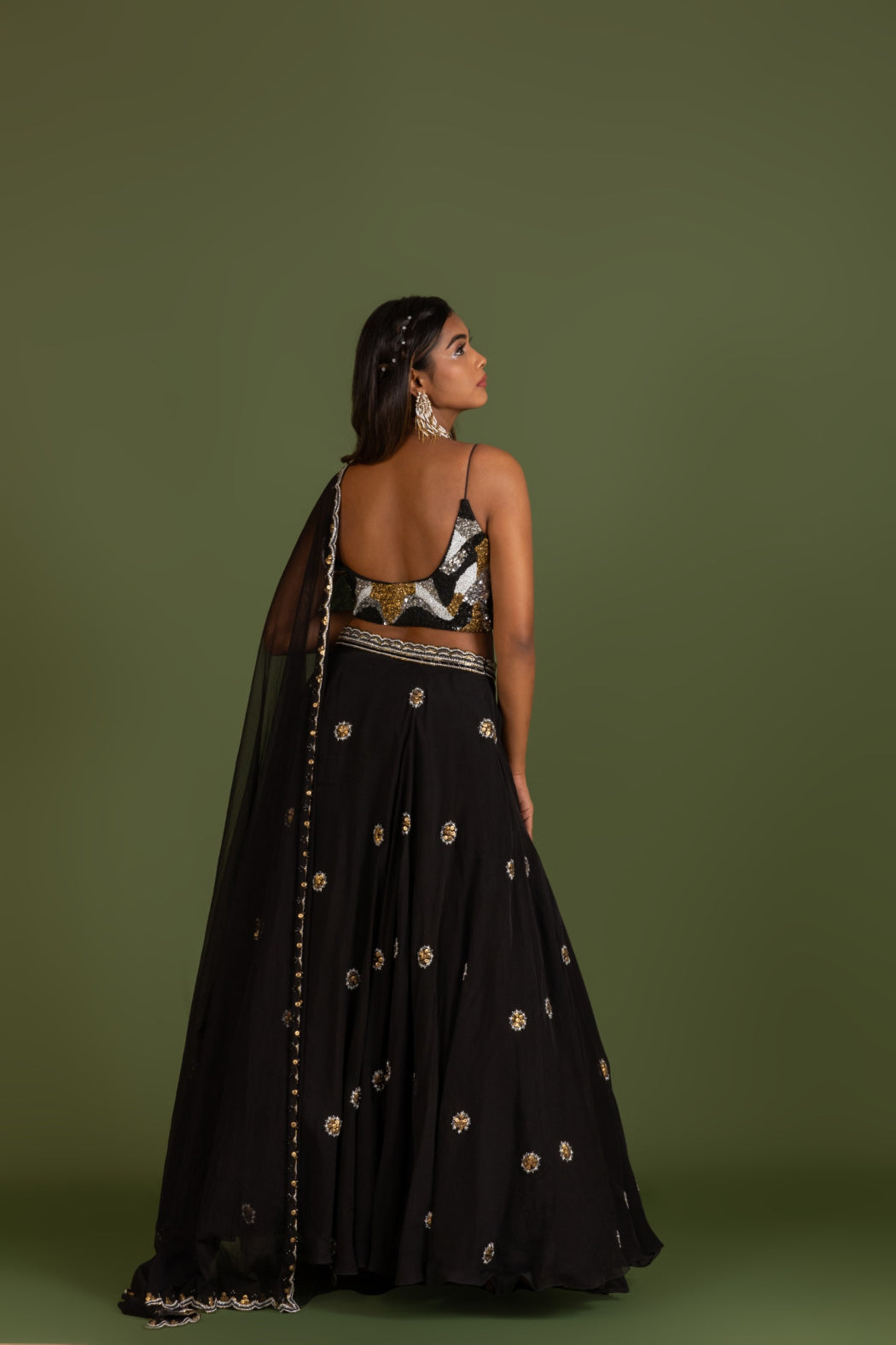 BLACK ORGANZA LEHENGA SET