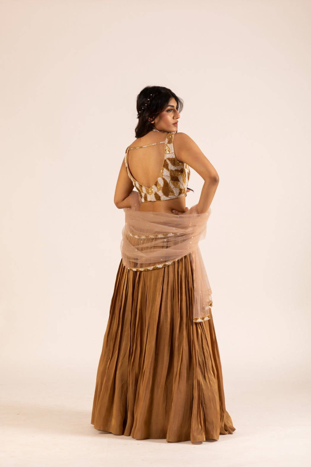 GOLDEN PLEATED LEHENGA SET