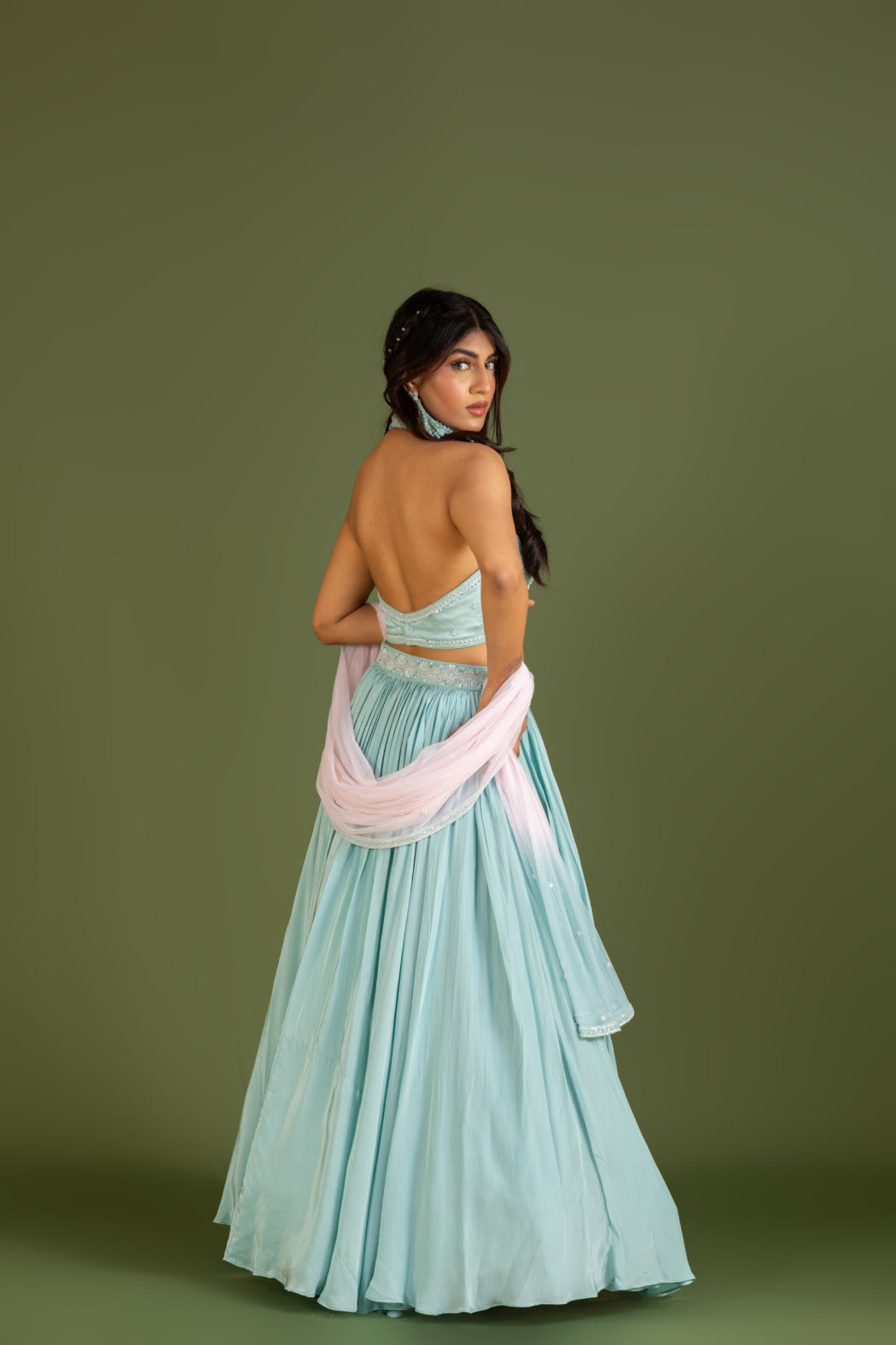 MINT HALTER NECK LEHENGA SET